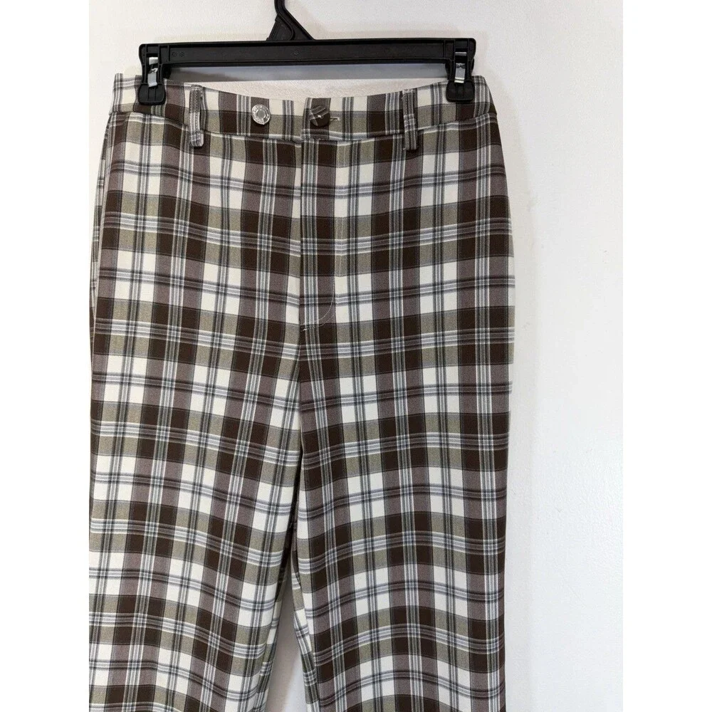 Reformation Y2K Women’s Franklin brown Plaid Straight Leg Pants Rayon Sz 2 - Picture 4 of 16